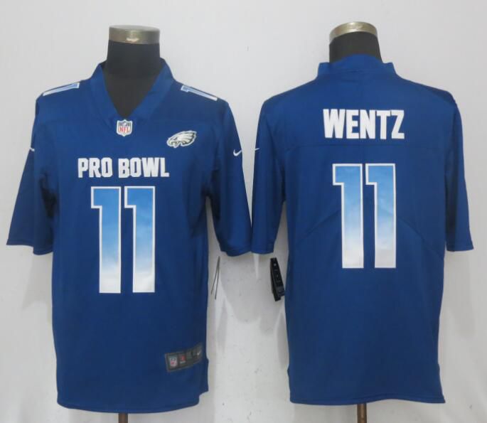 Men Philadelphia Eagles #11 Wentz Blue New Nike Royal 2018 Pro Bowl Limited NFL Jerseys->->NFL Jersey